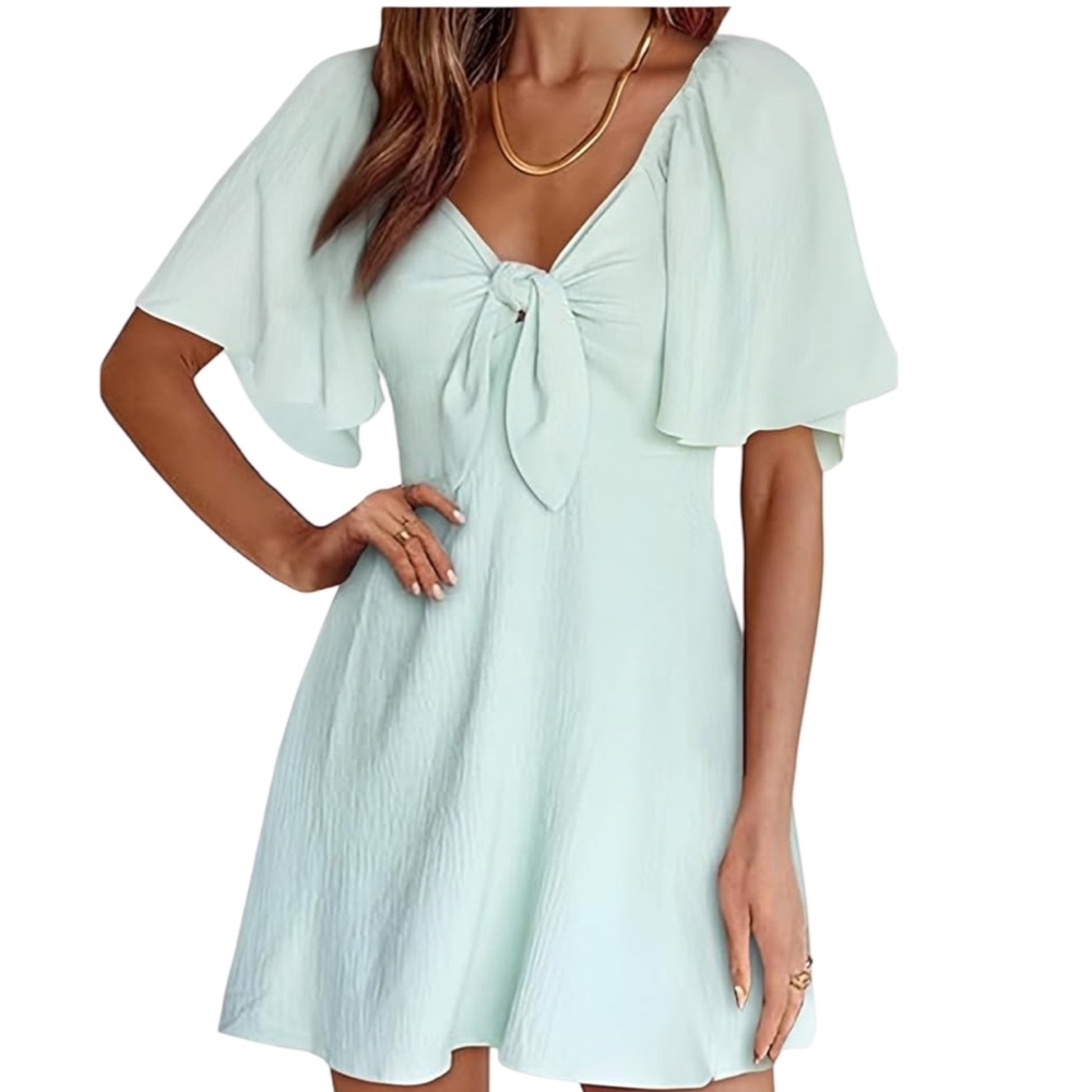 Spring Summer Deep V Neck
Elegant Bow tie Mini Dress XL
